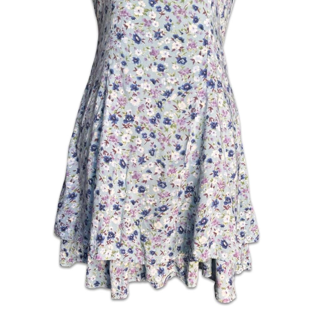 Vintage All That Jazz Baby Blue Floral Sleeveless Open Cross Back Mini Dress - Picture 5 of 9
